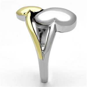 Hold My Heart – Polished Stainless Steel Double Heart Two-Tone Ring