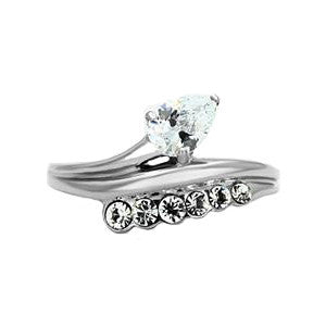Perfect Pear – Pear-Shaped Solitaire Andcubic Zirconia Studded Band Stainless Steel Ring