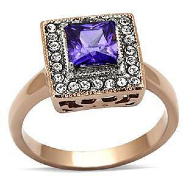 Amelie - Purple Square CZ Gold Plated Stainless Steel Ring