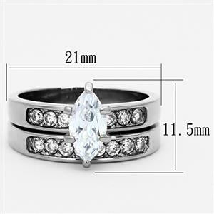 The Marchesa– White Marquise-Cut Solitaire with Cubic Zirconia Studded Band Wedding Ring Set in Stainless Steel