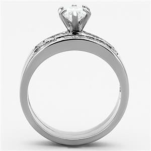 The Marchesa– White Marquise-Cut Solitaire with Cubic Zirconia Studded Band Wedding Ring Set in Stainless Steel