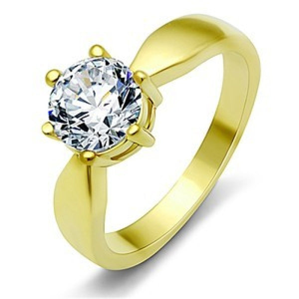 Sweeter Than Fiction - 1.28 CT. Equivalent Round Cut Center Stone And Gold Stainless Steel Band