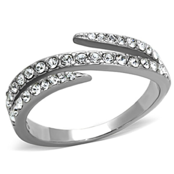 Sparkle Star - Tri-split band multiple diamond-cut CZ stones silver stainless steel ring