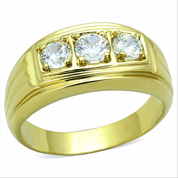 Crush – Triple solitaire cubic zirconia gold IP stainless steel men’s ring