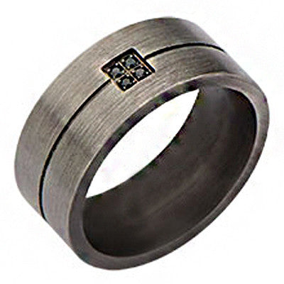 Winchester – Brushed gunmetal finish stainless steel men’s ring with black cubic zirconias