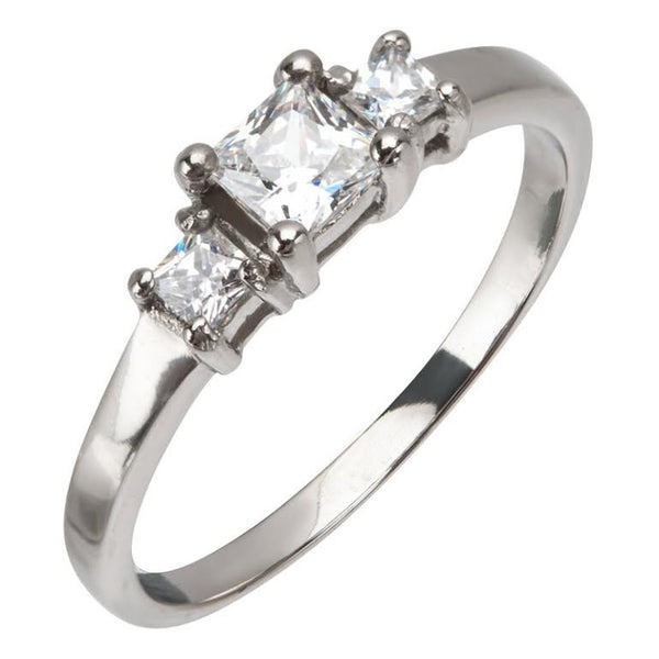 Take My Breath Away – Triple square-cut cubic zirconia polished silver stainless steel engagement band