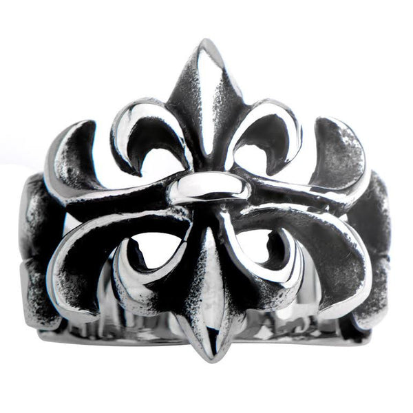 Fleur-de-Life – Black oxidized stainless steel detailed fleur-de-lis ring