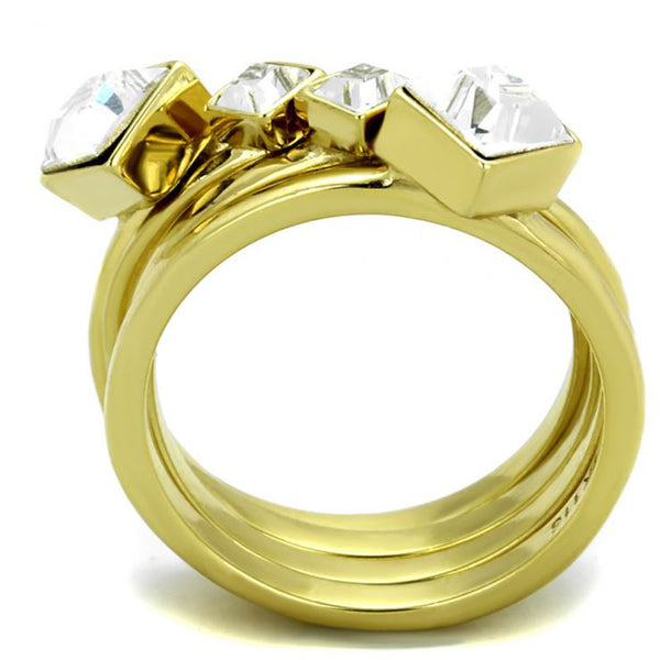 Golden Eye - Crystal And Gold Stainless Steel Stacked Ring Set