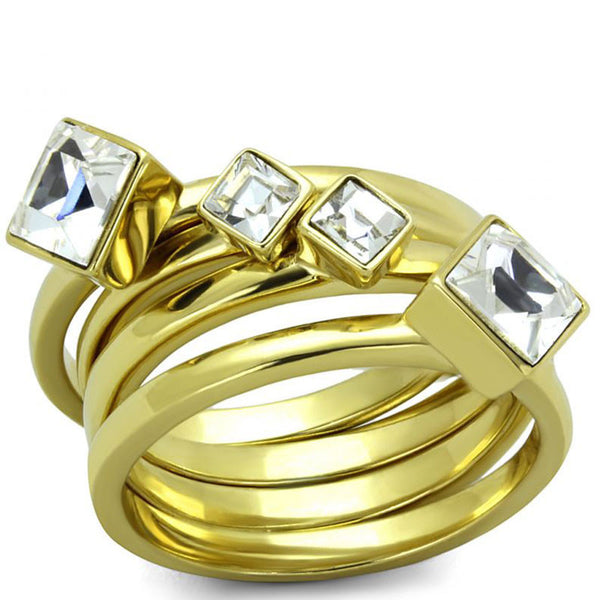 Golden Eye - Crystal And Gold Stainless Steel Stacked Ring Set