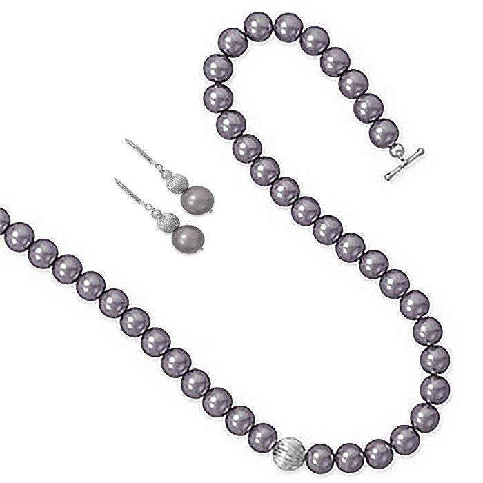 Allure Set - Stylish Mauve Glass Pearls with Corrugated Beads Necklace and Earrings E-10001 and N-10005