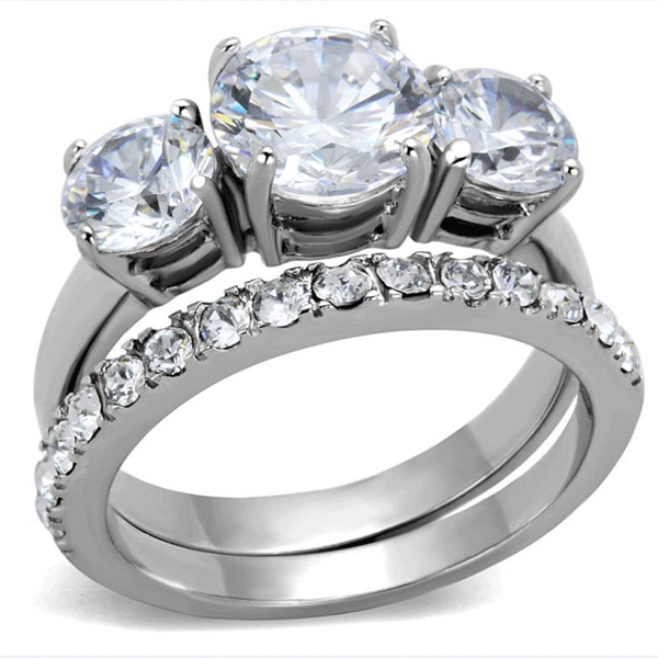 Lovebirds - High Polished Stackable Stainless Steel Ring With 2CT Equivalent Cubic Zirconia Stone