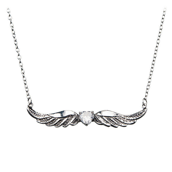 Angels Among Us - Winged Cubic Zirconia Stainless Steel Graceful Necklace