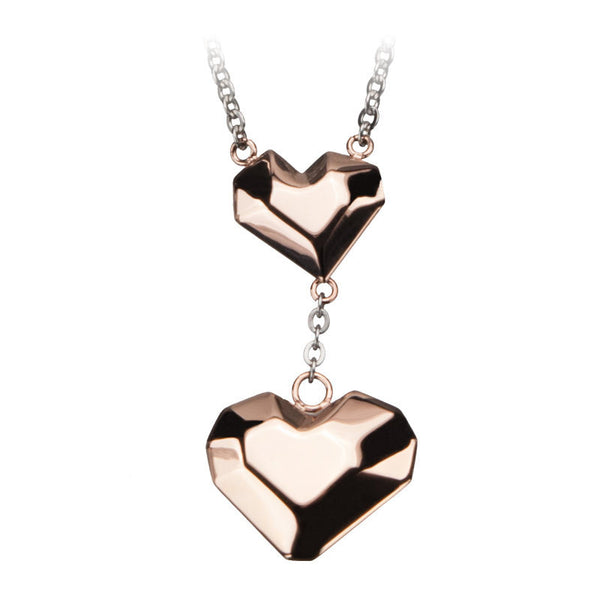 Rose Crush Necklace - Heart Shaped Rose Gold Ion Plated Stainless Steel Love Statement Necklace