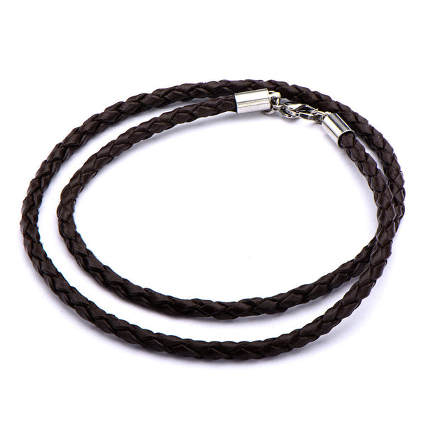 Bolas Brown - Dark brown braided leather men's 20" necklace with stainless steel clasp