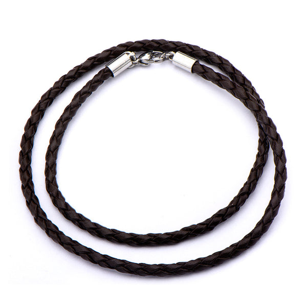 Bolas Brown - Dark brown braided leather men's 20" necklace with stainless steel clasp