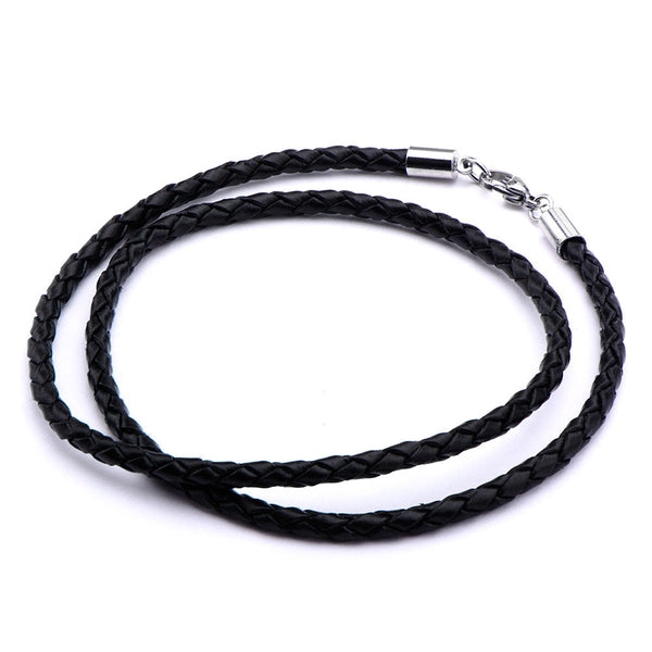 Bolas Black - Black braided leather men's 20" necklace with stainless steel clasp