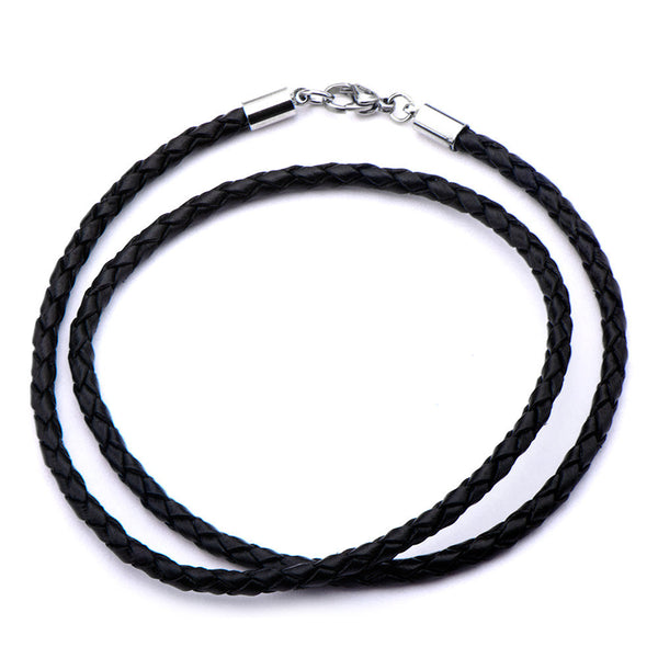 Bolas Black - Black braided leather men's 20" necklace with stainless steel clasp