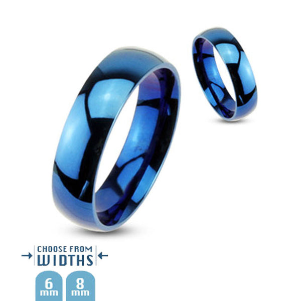 Oceanic -  Glossy polished his and hers dome ring in blue IP stainless steel