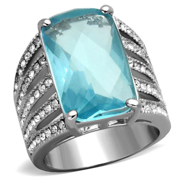 Ocean Serenity - Aquamarine Color Cushion Stone with Lines of Cubic Zirconia Stones