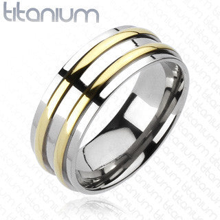 Othello - Two Golden Bands Solid Titanium Traditional Wedding Band