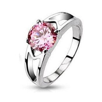 Pink Love - Elegant Stainless Steel Engagement Ring with Pink CZ