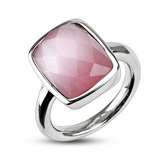 Pink Prism - Pink Prism-Cut Stone Stainless Steel Highly Polished Comfort-Fit Ring