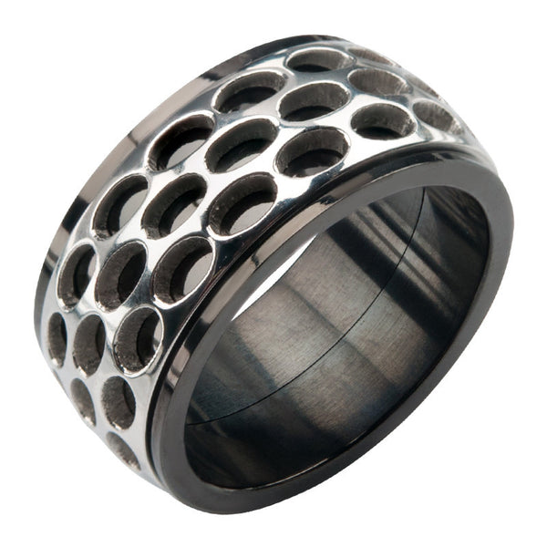 Rally Black Ring - Stainless Steel Black & Silver Spinner Band