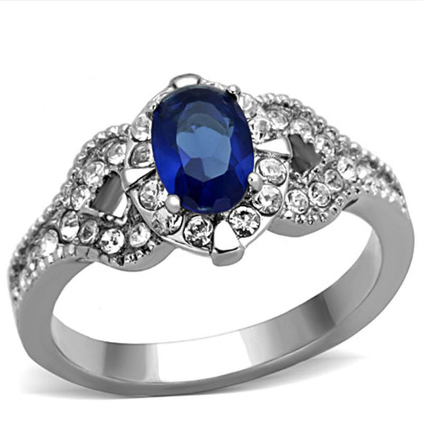 Sapphire Sea - Stainless Steel With Sapphire Colore Stone And CZ Crystals