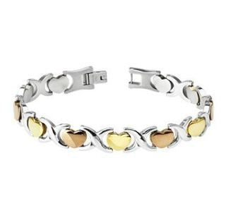 Hearts & Kisses Bracelet - Gold and Rose Gold Tri-Color Stainless Steel Classic Bracelet