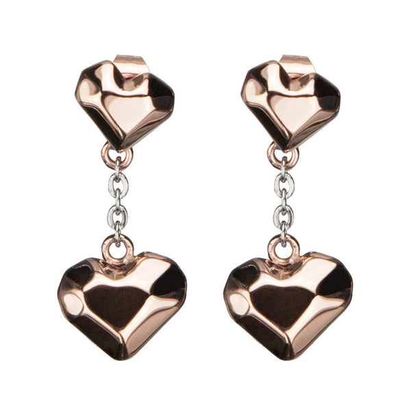 Rose Crush Earrings - Heart Shaped Rose Gold Ion Plated Stainless Steel Love Statement Earring