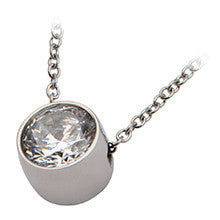 Wishing Star - White cubic zirconia solitaire circle necklace in silver stainless steel with extender