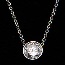 Wishing Star - White cubic zirconia solitaire circle necklace in silver stainless steel with extender