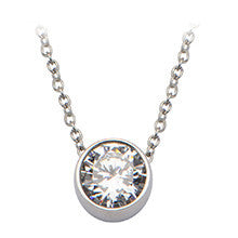 Wishing Star - White cubic zirconia solitaire circle necklace in silver stainless steel with extender