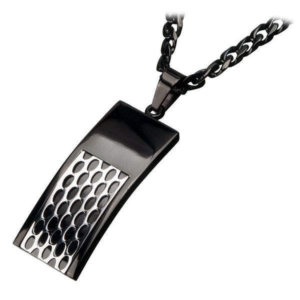 Rally Black Dog Tag - Stainless Steel Ceramic Black IP Pendant with Chain.