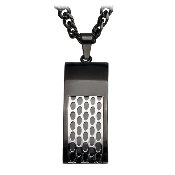 Rally Black Dog Tag - Stainless Steel Ceramic Black IP Pendant with Chain.