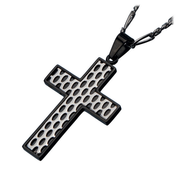 Rally Black Cross - Stainless Steel Ceramic Black IP Pendant with Chain