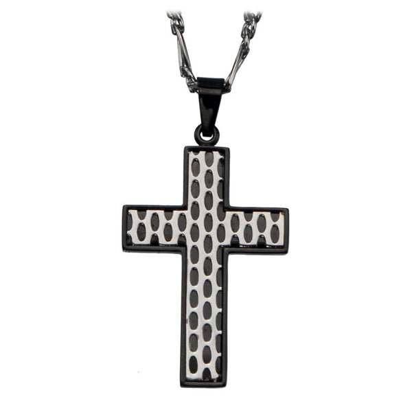 Rally Black Cross - Stainless Steel Ceramic Black IP Pendant with Chain