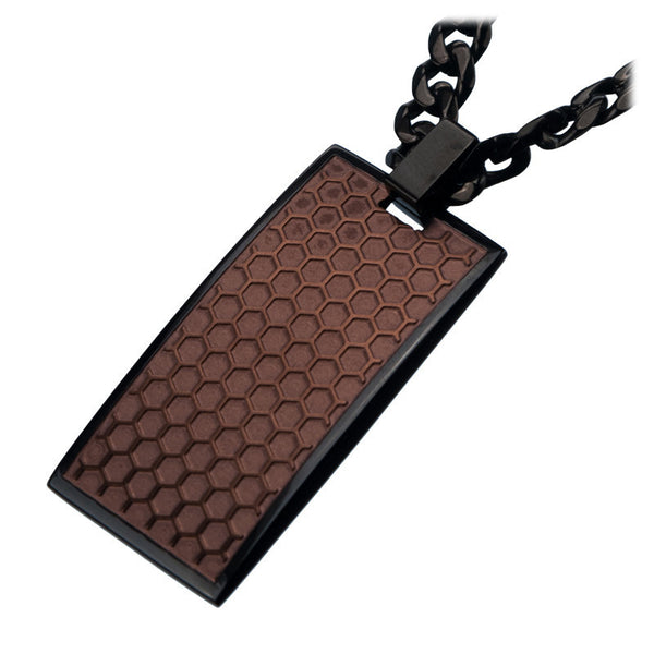 Cappuccino Dog Tag - Stainless Steel Honeycomb Pendant with chain