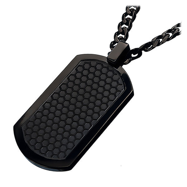 Black Grille Dog Tag - Stainless Steel 2" Onyx Brushed Pendant with Chain