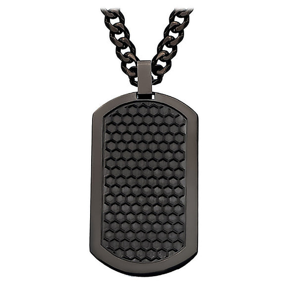 Black Grille Dog Tag - Stainless Steel 2" Onyx Brushed Pendant with Chain