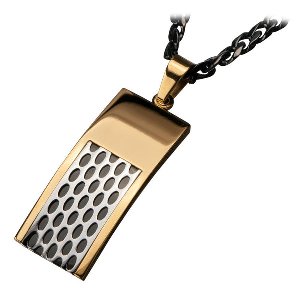 Rally Gold Dog Tag - Stainless Steel Polished Gold and Silver Pendant with Chain