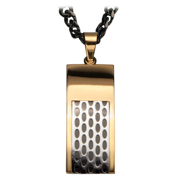 Rally Gold Dog Tag - Stainless Steel Polished Gold and Silver Pendant with Chain