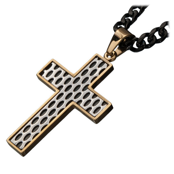 Rally Gold Cross - Stainless Steel Gold Grille Polished Pendant with chain