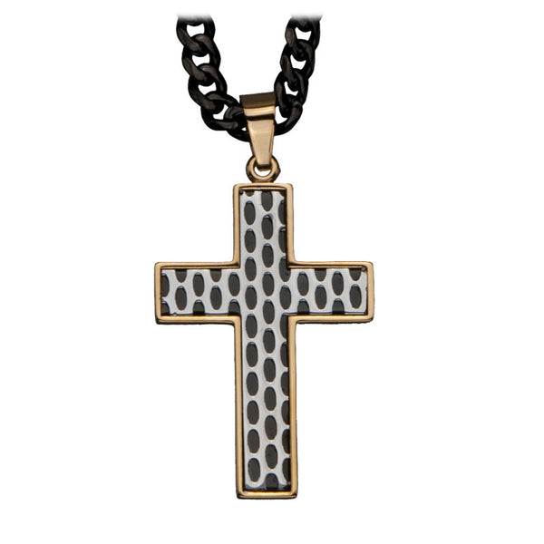 Rally Gold Cross - Stainless Steel Gold Grille Polished Pendant with chain