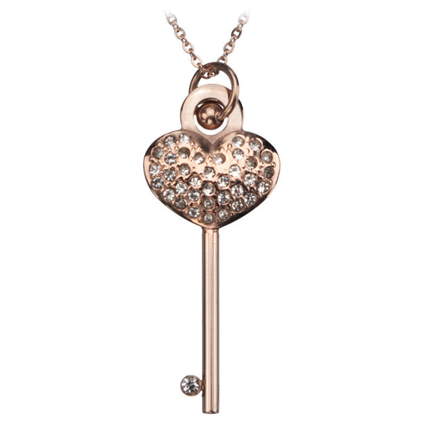 Key to My Heart - Heart Shaped Rose Gold Stainless Steel Key Pendant