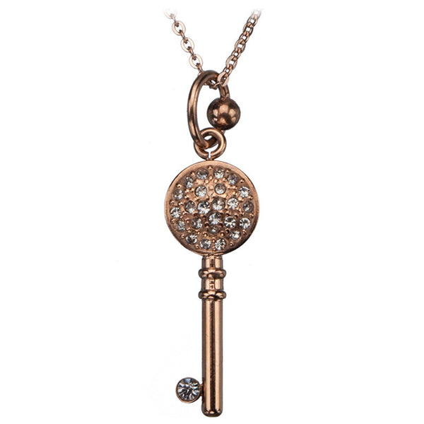 Infinity Key - Magical Design Rose Gold and Stainless Steel Wonderful Necklace with Crystalline Gemstones