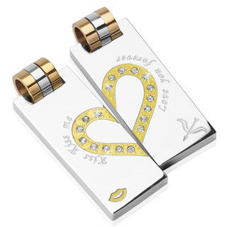 Love and Kisses - Beauty In Craftsmanship Golden and Stainless Steel Pendants Set with Cubic Zirconias