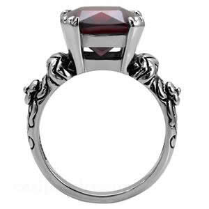 Talisman - Fine Detailed Craftsmanship Cushion-Cut Garnet Cubic Zirconia Stainless Steel Comfort-Fit Ring