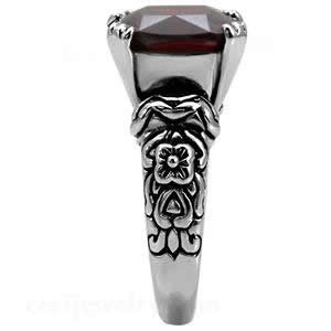Talisman - Fine Detailed Craftsmanship Cushion-Cut Garnet Cubic Zirconia Stainless Steel Comfort-Fit Ring