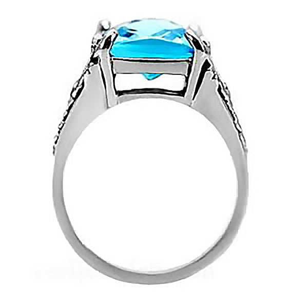 Blue Belle -  Fine Detailed Stainless Steel  Band with Blue Topaz Cubic Zirconia